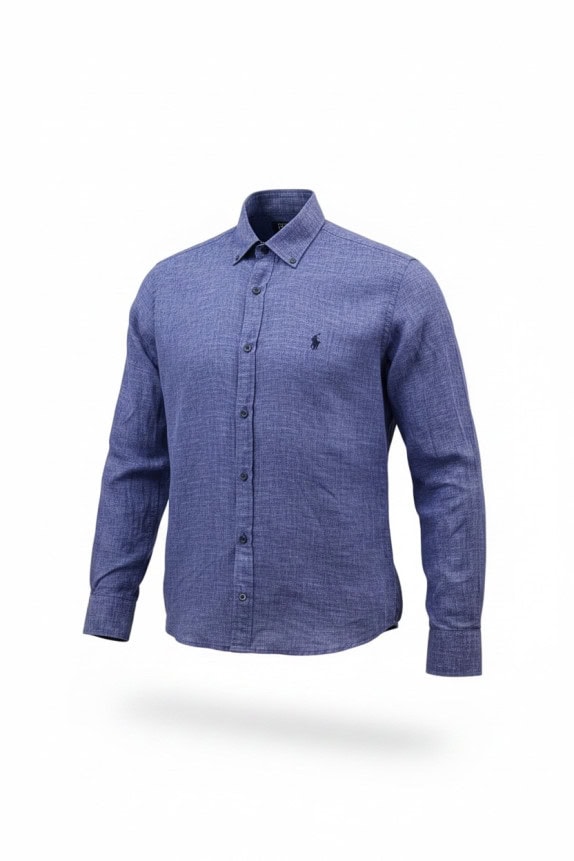 POLO RALPH LAUREN BUTTON DOWN SHIRT EMBROIDERED BLUE MENS PRE OWNED L