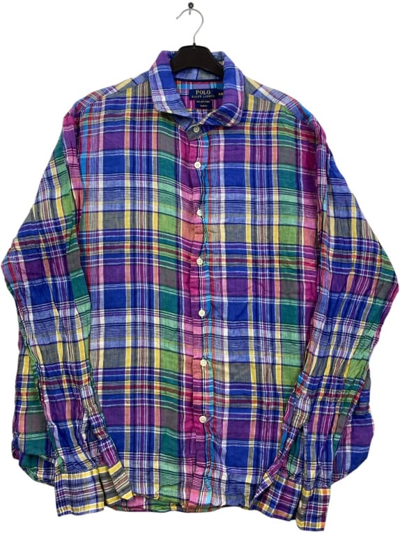 POLO RALPH LAUREN SHIRT SEA SOFT LINEN CHECKED MULTICOLOR UNISEX L