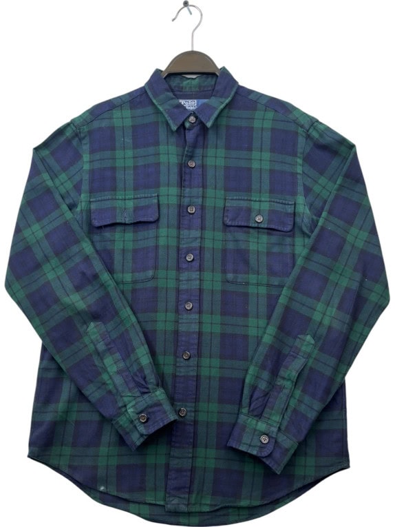 POLO RALPH LAUREN SHIRT CHECKED NAVY GREEN MEN PRE OWNED M
