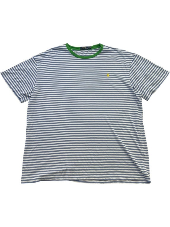 POLO RALPH LAUREN T SHIRT CLASSIC ΡΙΓΕ ΜΠΛΕ ΛΕΥΚΟ ΑΝΤΡΙΚΟ PRE OWNED XXL