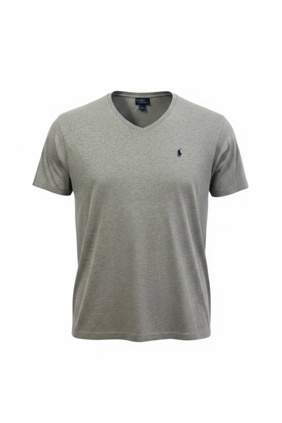 Polo Ralph Lauren T-Shirt Grey V-Neck Logo Cotton Size XL