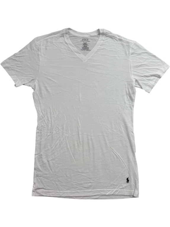 POLO RALPH LAUREN T-SHIRT CON SCOLLO A V CON LOGO RICAMATO BIANCO UNISEX MEDIUM