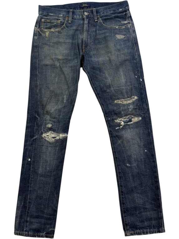 POLO RALPH LAUREN ΤΖΙΝ ΠΑΝΤΕΛΟΝΙ DISTRESSED ΜΠΛΕ ΑΝΤΡΙΚΟ L pre-owned