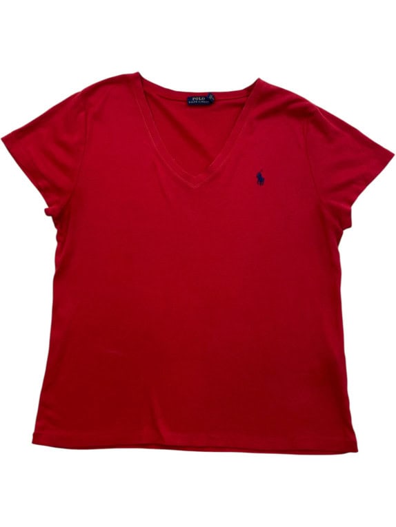 POLO RALPH LAUREN V NECK T SHIRT ΚΛΑΣΙΚΟ ΚΟΚΚΙΝΟ ΓΥΝΑΙΚΕΙΟ PRE OWNED L