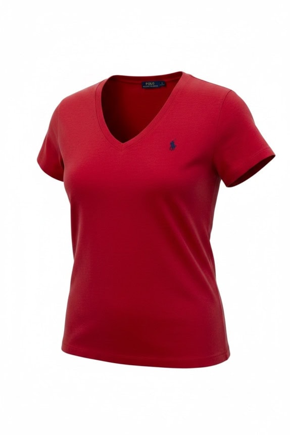 POLO RALPH LAUREN V NECK T SHIRT ΚΛΑΣΙΚΟ ΚΟΚΚΙΝΟ ΓΥΝΑΙΚΕΙΟ PRE OWNED L