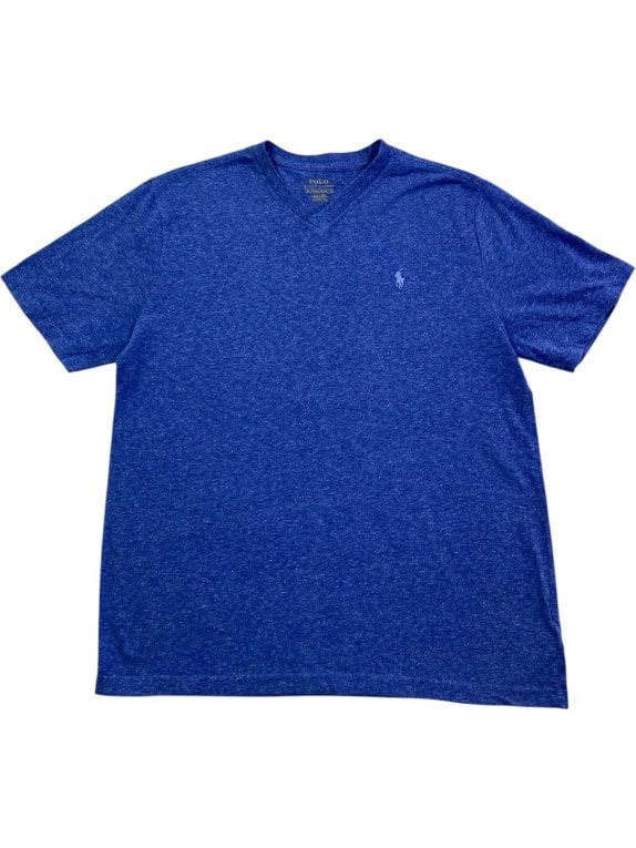 POLO RALPH LAUREN V NECK T SHIRT MINIMAL ΜΠΛΕ ΑΝΤΡΙΚΟ PRE OWNED L