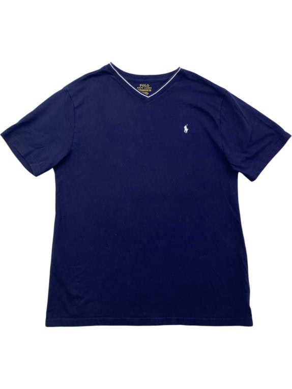 POLO RALPH LAUREN V NECK T SHIRT MINIMAL NAVY ΑΝΤΡΙΚΟ PRE OWNED L