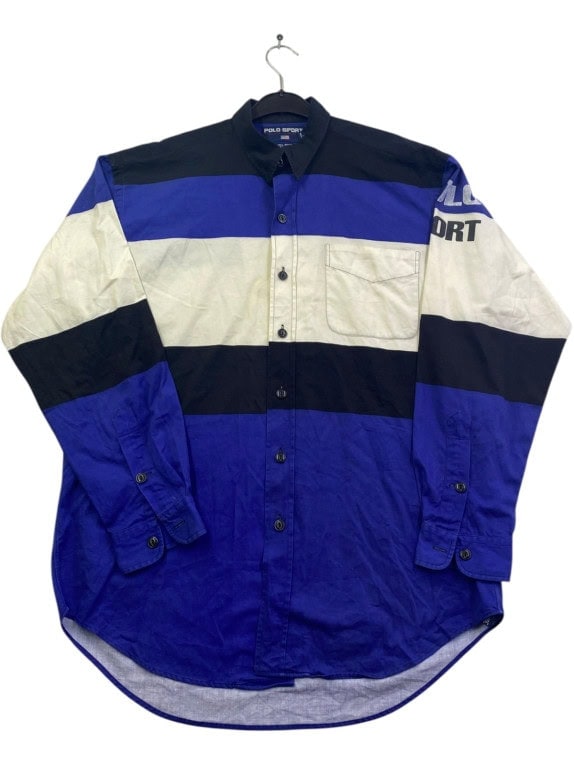 POLO SPORT RALPH LAUREN CAMICIA VINTAGE SPORTSWEAR BLU NERO CREMA UOMO PRE OWNED L