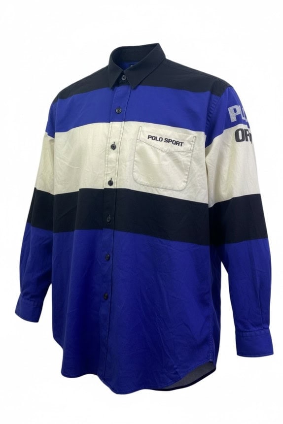POLO SPORT RALPH LAUREN CAMICIA VINTAGE SPORTSWEAR BLU NERO CREMA UOMO PRE OWNED L