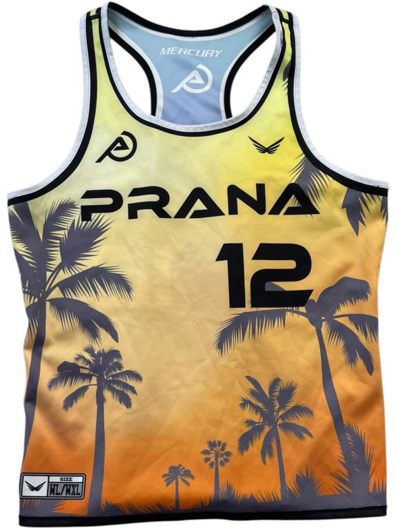 PRANA ATHLETIC TANK TOP SPORTSWEAR GRAPHIC YELLOW ORANGE WOMEN PRE OWNED M