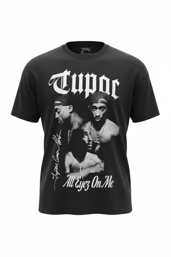 PULL & BEAR T-SHIRT 2PAC ALL EYEZ ON ME BIG LOGO ΜΑΥΡΟ UNISEX M