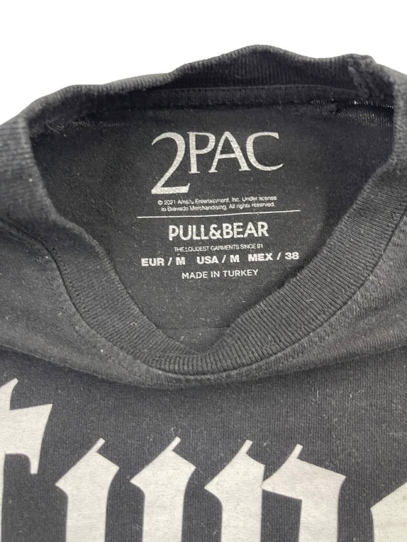 PULL & BEAR T-SHIRT 2PAC ALL EYEZ ON ME BIG LOGO ΜΑΥΡΟ UNISEX M