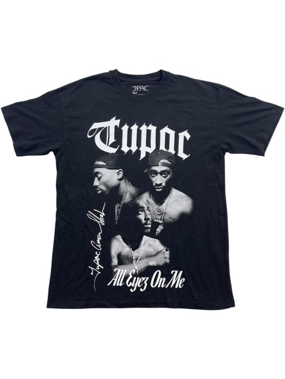 PULL & BEAR T-SHIRT 2PAC ALL EYEZ ON ME BIG LOGO ΜΑΥΡΟ UNISEX M