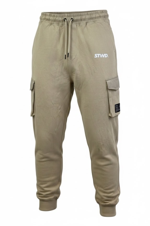 PULL&BEAR PANTALONI TUTA CARGO STWD LOGO BEIGE UNISEX XL