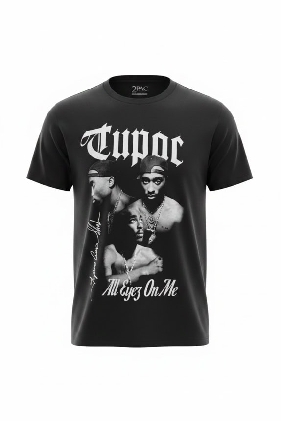 PULL&BEAR T-SHIRT 2PAC 'ALL EYEZ ON ME' BIG LOGO ΜΑΥΡΟ UNISEX XL