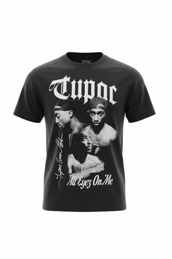 PULL&BEAR 2PAC "ALL EYEZ ON ME" GRAPHIC T-SHIRT BLACK UNISEX M