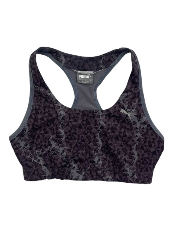 PUMA reggiseno sportivo con motivo geometrico logo viola/nero da donna M