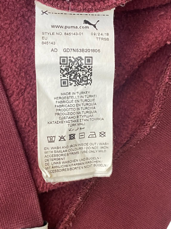 PUMA SWEATSHIRT OVERSIZED BURGUNDY WOMEN PRE OWNED S