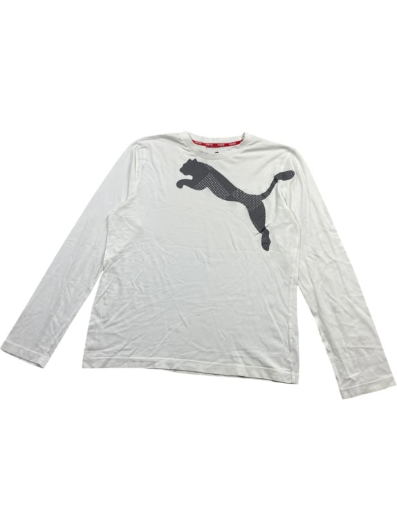 PUMA LONG SLEEVE T-SHIRT VINTAGE BIG LOGO WHITE MENS L
