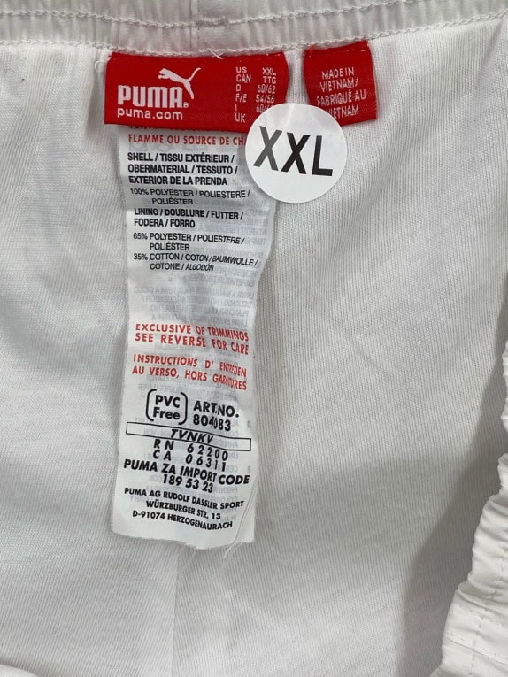 PUMA TRACK PANTS SPORTSWEAR WHITE UNISEX PRE OWNED XXL