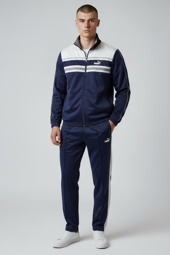 PUMA VINTAGE STYLE TRACKSUIT SET WITH EMBROIDERED LOGO NAVY BLUE/WHITE MEN'S SIZE M