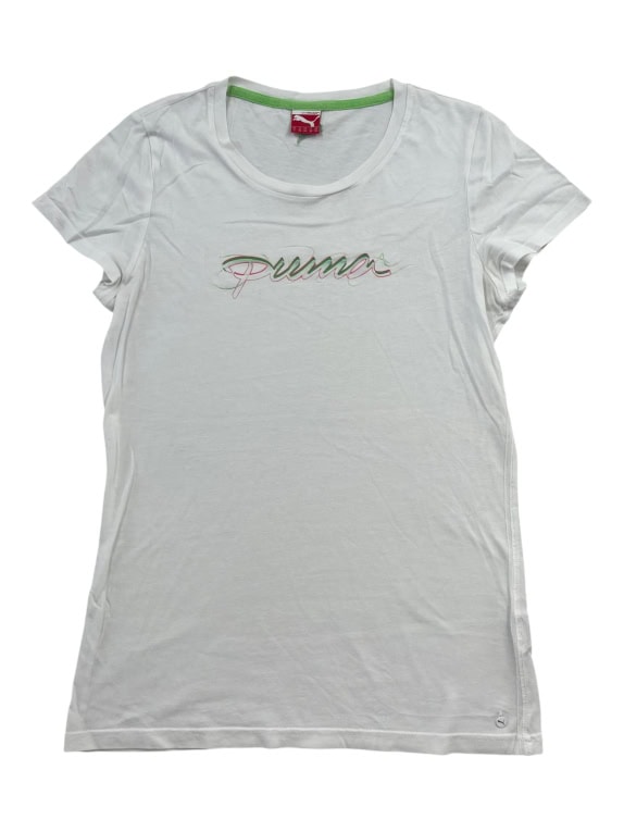 PUMA T-SHIRT CASUAL WITH EMBROIDERED LOGO WHITE WOMEN'S SMALL