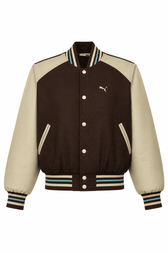 1990s PUMA VARSITY JACKET RETRO ΚΑΦΕ ΚΡΕΜ ΑΝΤΡΙΚΟ PRE OWNED M