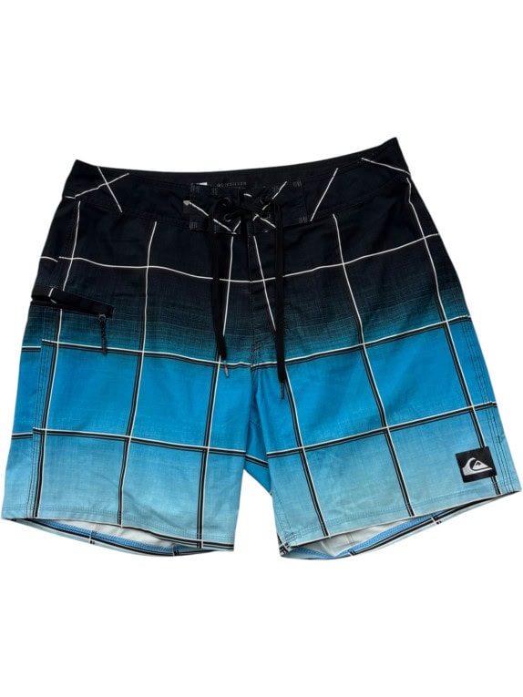QUIKSILVER BOARD SHORTS SURF BLACK BLUE MENS PRE OWNED M