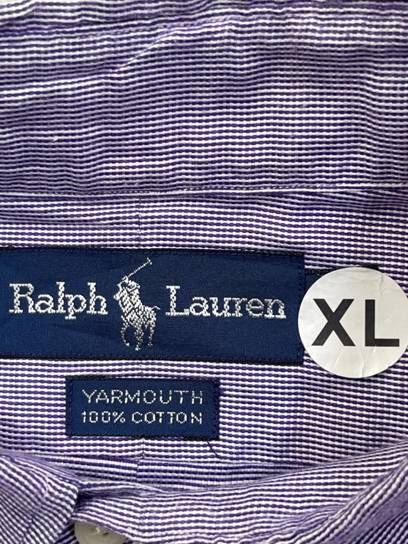 RALPH LAUREN CAMICIA BUTTON DOWN CLASSIC RIGATA VIOLA UOMO PRE OWNED XL