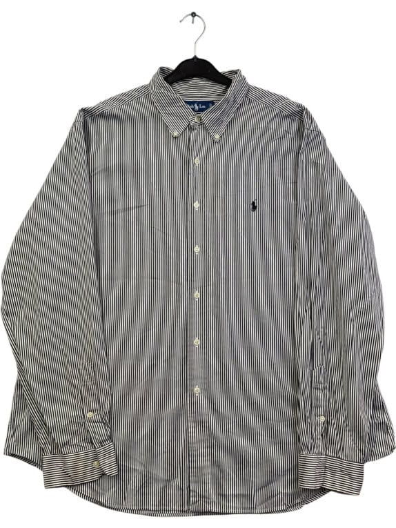 RALPH LAUREN BUTTON DOWN SHIRT CLASSIC STRIPED NAVY WHITE MENS PRE OWNED XXL