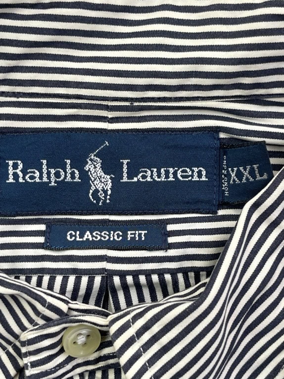 RALPH LAUREN BUTTON DOWN SHIRT CLASSIC STRIPED NAVY WHITE MENS PRE OWNED XXL