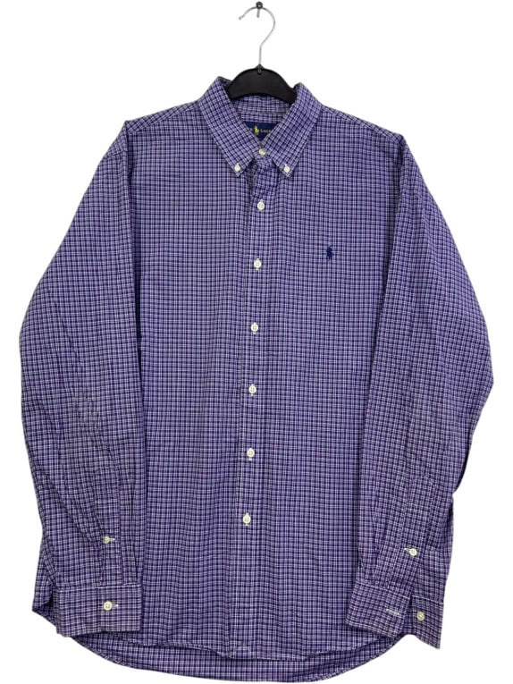 RALPH LAUREN BUTTON DOWN SHIRT PLAID PURPLE MENS PRE OWNED L