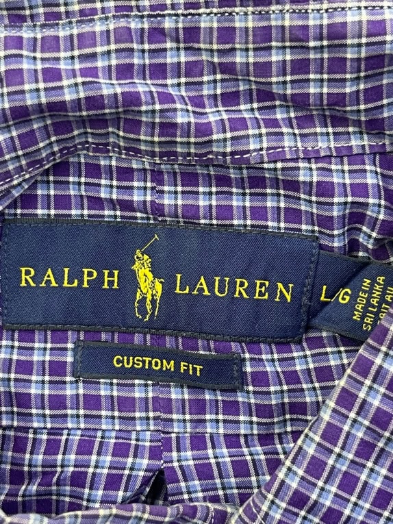 RALPH LAUREN BUTTON DOWN SHIRT PLAID PURPLE MENS PRE OWNED L