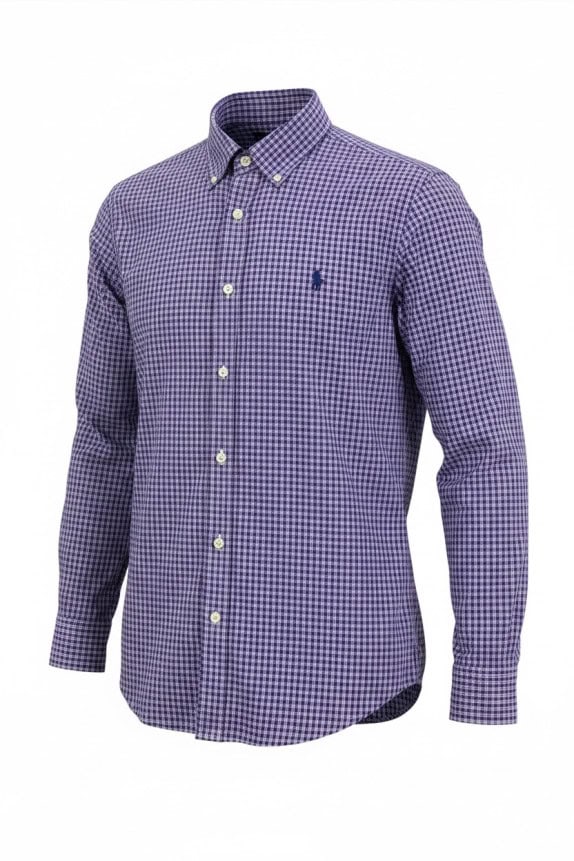 RALPH LAUREN BUTTON DOWN SHIRT PLAID PURPLE MENS PRE OWNED L