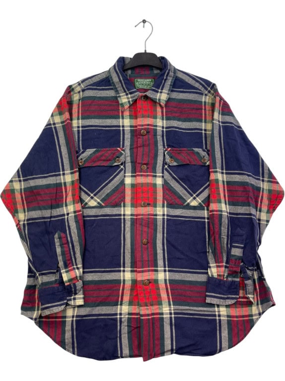 RALPH LAUREN COUNTRY SHIRT VINTAGE PLAID NAVY RED MENS PRE OWNED M