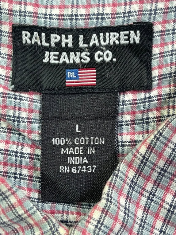 RALPH LAUREN JEANS CO ΚΟΝΤΟΜΑΝΙΚΟ ΠΟΥΚΑΜΙΣΟ CLASSIC ΓΚΡΙ ΚΑΡΟ ΑΝΤΡΙΚΟ PRE OWNED L