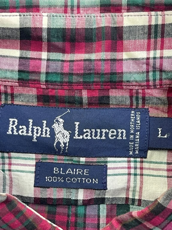 RALPH LAUREN ΚΟΝΤΟΜΑΝΙΚΟ ΠΟΥΚΑΜΙΣΟ CLASSIC ΚΑΡΟ ΜΠΟΡΝΤΟ ΠΡΑΣΙΝΟ ΑΝΤΡΙΚΟ PRE OWNED L