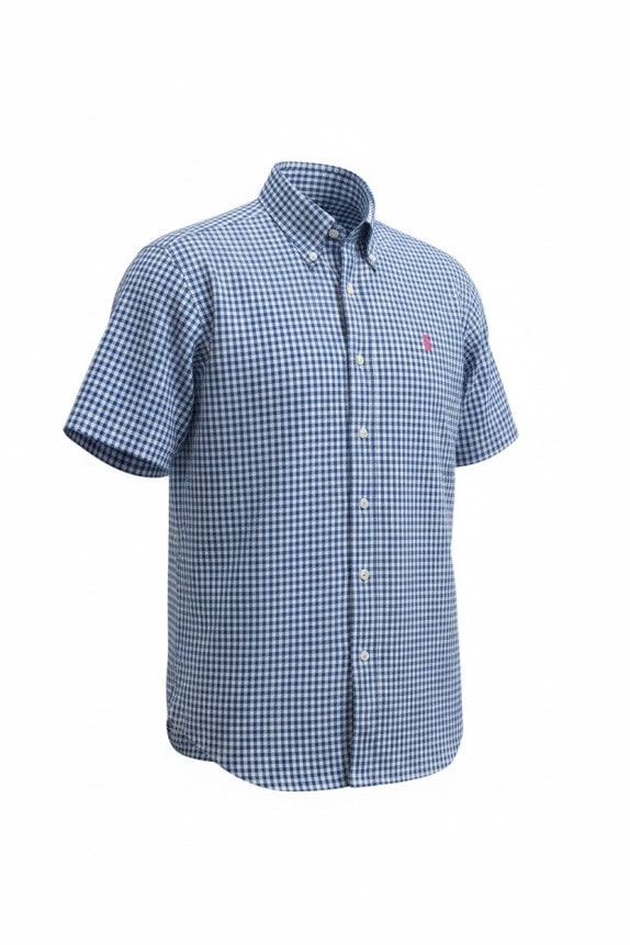 RALPH LAUREN ΚΟΝΤΟΜΑΝΙΚΟ ΠΟΥΚΑΜΙΣΟ CLASSIC ΚΑΡΟ ΜΠΛΕ ΑΝΤΡΙΚΟ PRE OWNED L