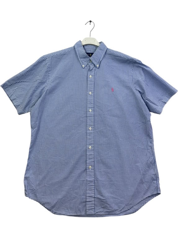 RALPH LAUREN ΚΟΝΤΟΜΑΝΙΚΟ ΠΟΥΚΑΜΙΣΟ CLASSIC ΚΑΡΟ ΜΠΛΕ ΑΝΤΡΙΚΟ PRE OWNED L