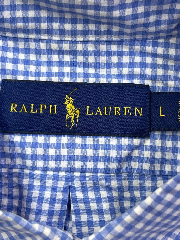 RALPH LAUREN ΚΟΝΤΟΜΑΝΙΚΟ ΠΟΥΚΑΜΙΣΟ CLASSIC ΚΑΡΟ ΜΠΛΕ ΑΝΤΡΙΚΟ PRE OWNED L