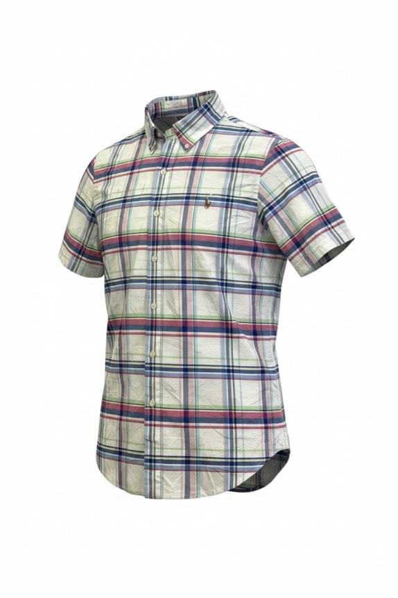 RALPH LAUREN CAMICIA A MANICHE CORTE CLASSIC QUADRI OFF WHITE UOMO PRE OWNED M