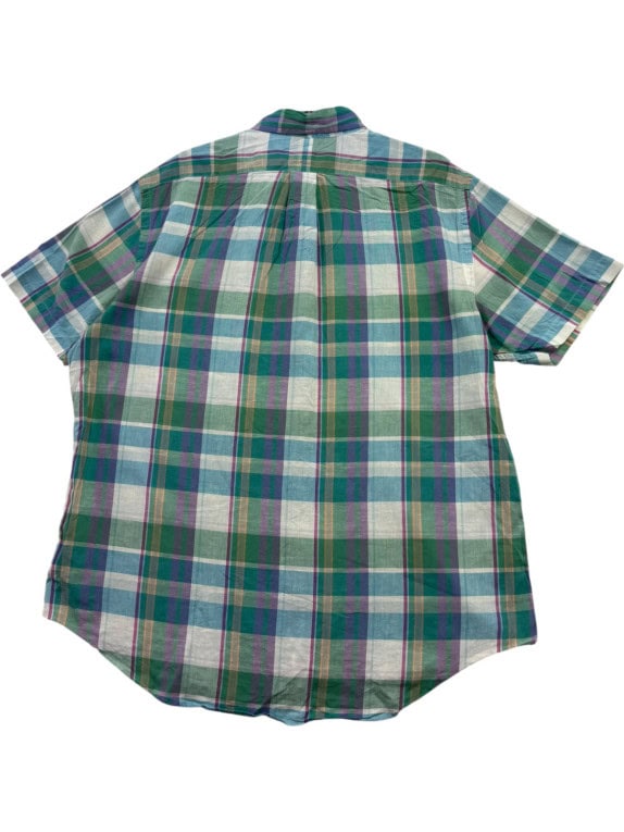 RALPH LAUREN SHORT SLEEVE SHIRT CLASSIC PLAID GREEN MENS PRE OWNED L