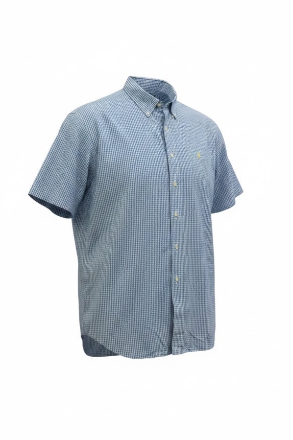 RALPH LAUREN CAMICIA MANICA CORTA CLASSIC BLU QUADRI UOMO PRE OWNED XL