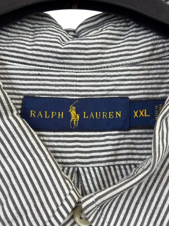 RALPH LAUREN SHORT SLEEVE SHIRT CLASSIC STRIPED WHITE BLACK MEN PRE OWNED XXL