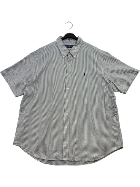 RALPH LAUREN SHORT SLEEVE SHIRT CLASSIC STRIPED WHITE BLACK MEN PRE OWNED XXL