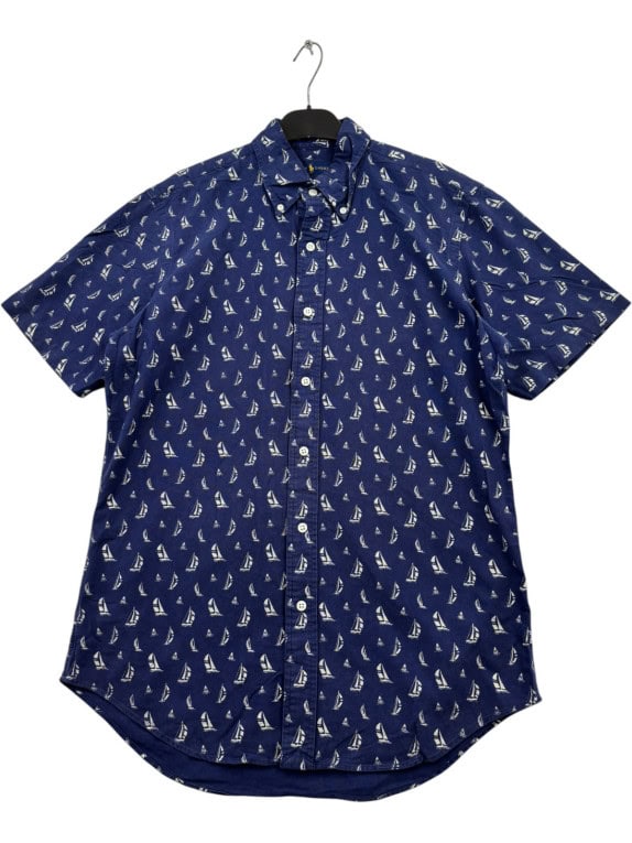 RALPH LAUREN CAMICIA A MANICHE CORTE GRAFICA NAVY UOMO PRE OWNED S