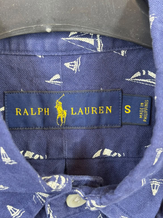 RALPH LAUREN CAMICIA A MANICHE CORTE GRAFICA NAVY UOMO PRE OWNED S