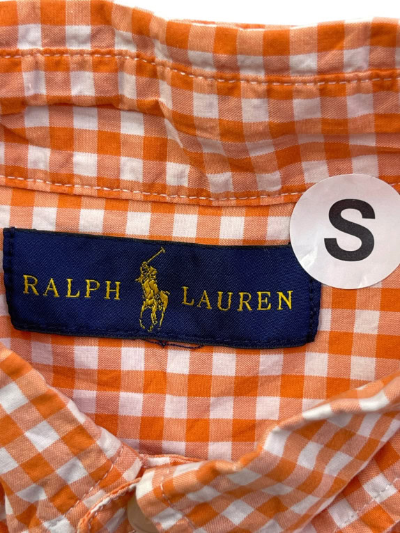 RALPH LAUREN CAMICIA A MANICHE CORTE CHECK ARANCIONE UOMO PRE OWNED S