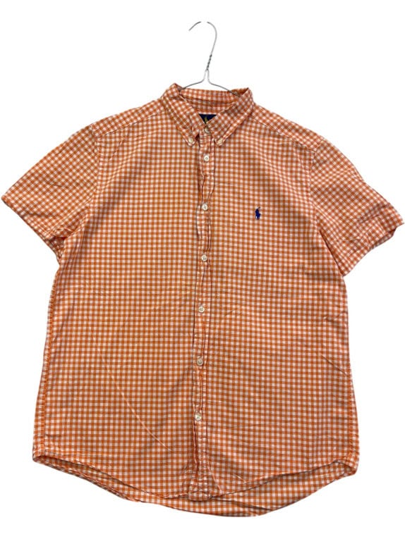 RALPH LAUREN CAMICIA A MANICHE CORTE CHECK ARANCIONE UOMO PRE OWNED S