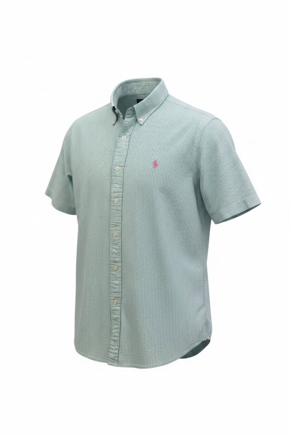 RALPH LAUREN CAMICIA MANICA CORTA CLASSICA AZZURRO BIANCO UOMO PRE OWNED M